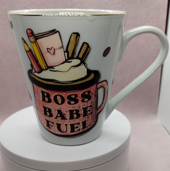 Boss Babe Fuel handmade UV DTF 10oz mug Porcelain with gold trim. - Picture 8 of 8